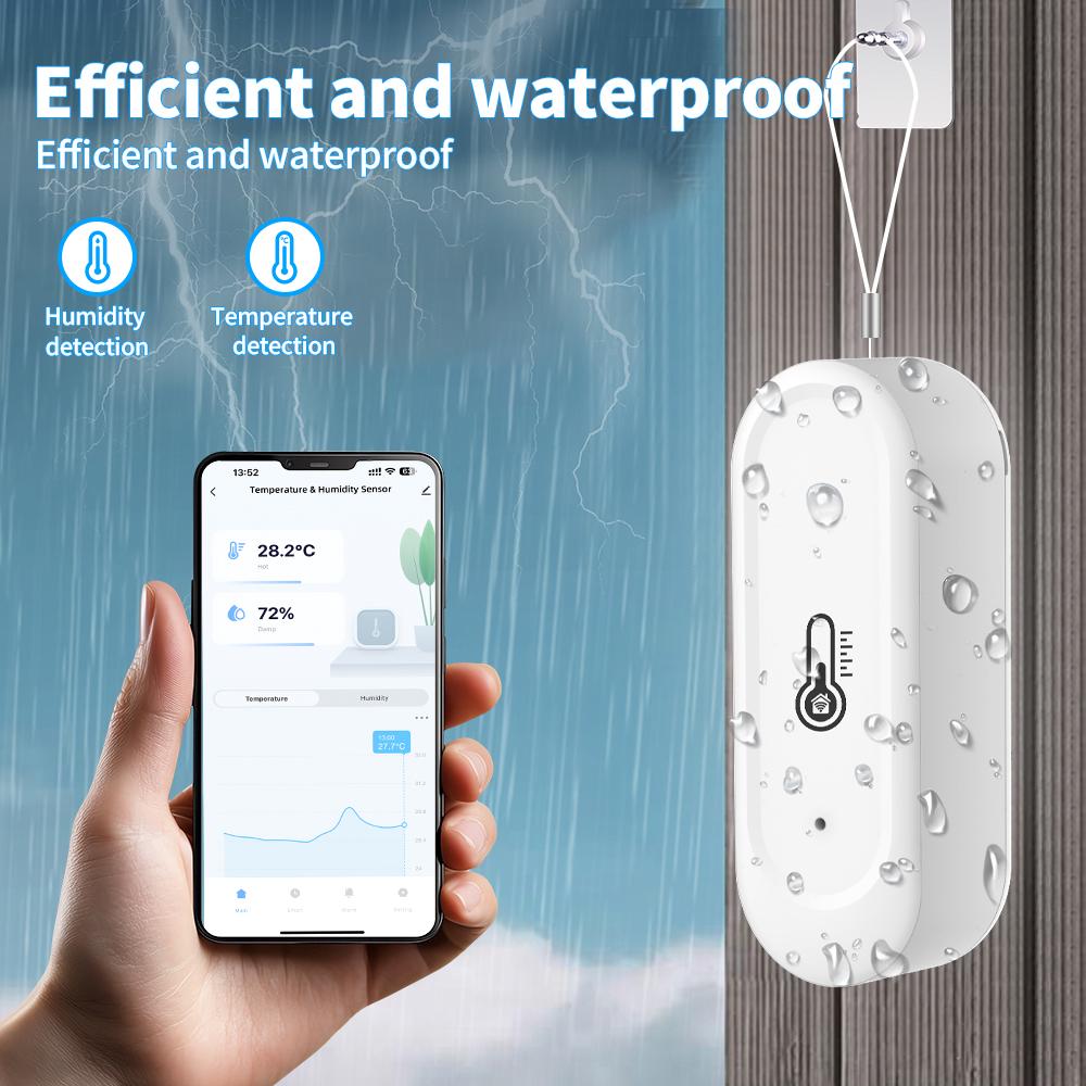 WIFI Temperatur- und Feuchtigkeitssensor IP65 Outdoor Wasserdicht Tuya APP Neuer Hygrometer Thermometer Sensor Unterstützung Alexa Google