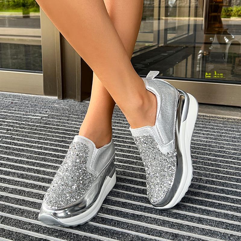 Fashion 2025 Brand Ladies Shoes Slip-on Women's Vulcanize Shoes Fashion Sequins Non-Slip Platform Plus Size Comfortable Casual Shoes
