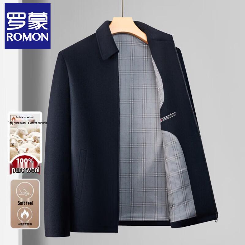 ROMON Men's 100% Merino Wool Business Casual Lapel Jacket