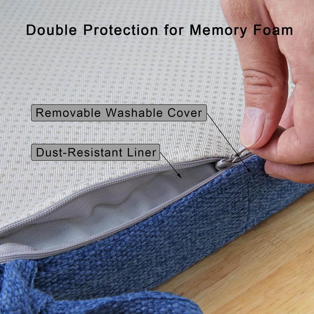 BLISENCHY Memory Foam Chair Cushion with Ties Dining Chair Comfortable Kitchen and Dining Room Seat Cushions with Machine Washable Cover - Non-Slip