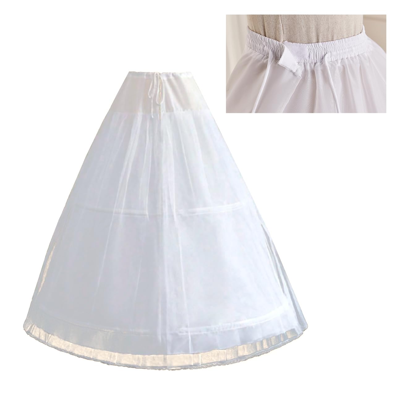 

MOOKISOO Long Petticoat 90cm Adjustable Lightweight 2-Layer Princess Line A-Line Wedding Dress Cosplay Foldable White