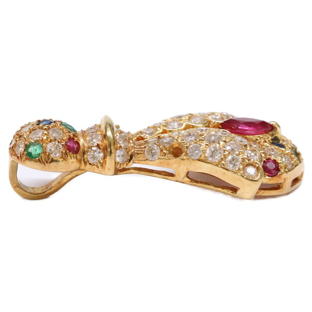 K18 1,55 ct diament, 0,48 ct rubin, 0,17 ct szmaragd, 0,15 ct szafir Zawieszka top Żółte ZłotoUżywany