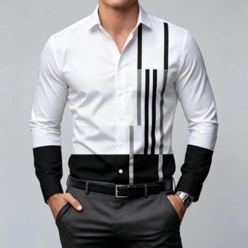 Geometric Pattern Long-sleeve Shirt, Stylish and Versatile for All Occasions.