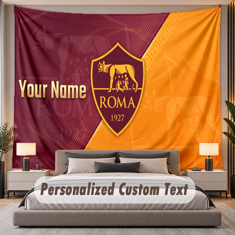 Custom Name Text Tapestry AS Roma FC Personalized Polyester Wall Tapestry For Bedroom And Room