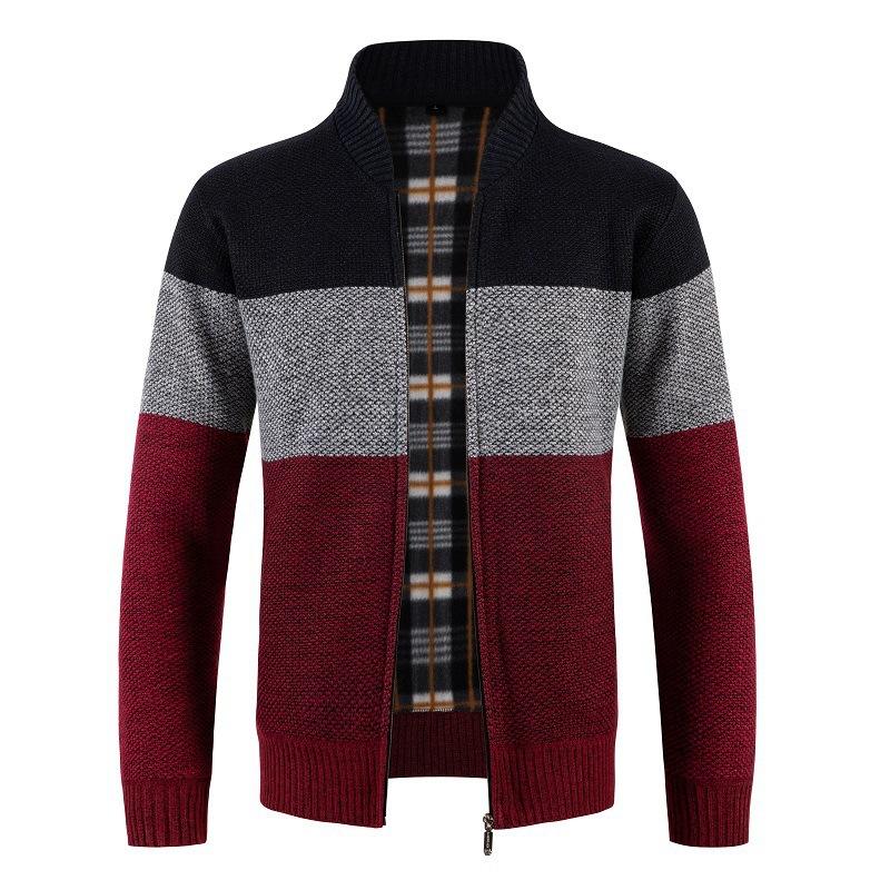 Autumn and Winter Men's Casual Cardigan Sweater Jacket, Men's Color Matching Knitted Sweater