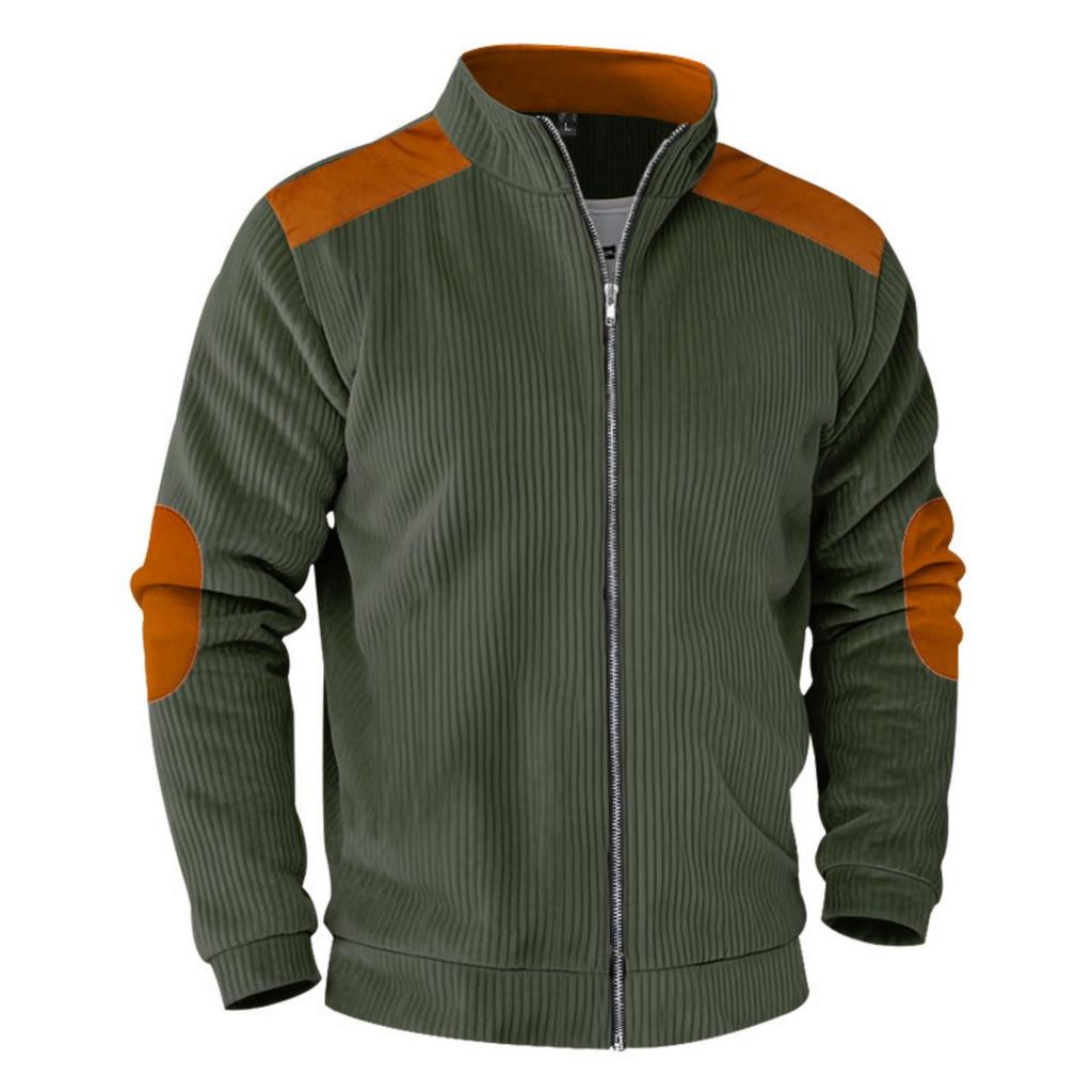 Men's Vintage Corduroy Casual Jacket - Stand Collar Zippered Colorblock Loose-Fit Baseball Jacket