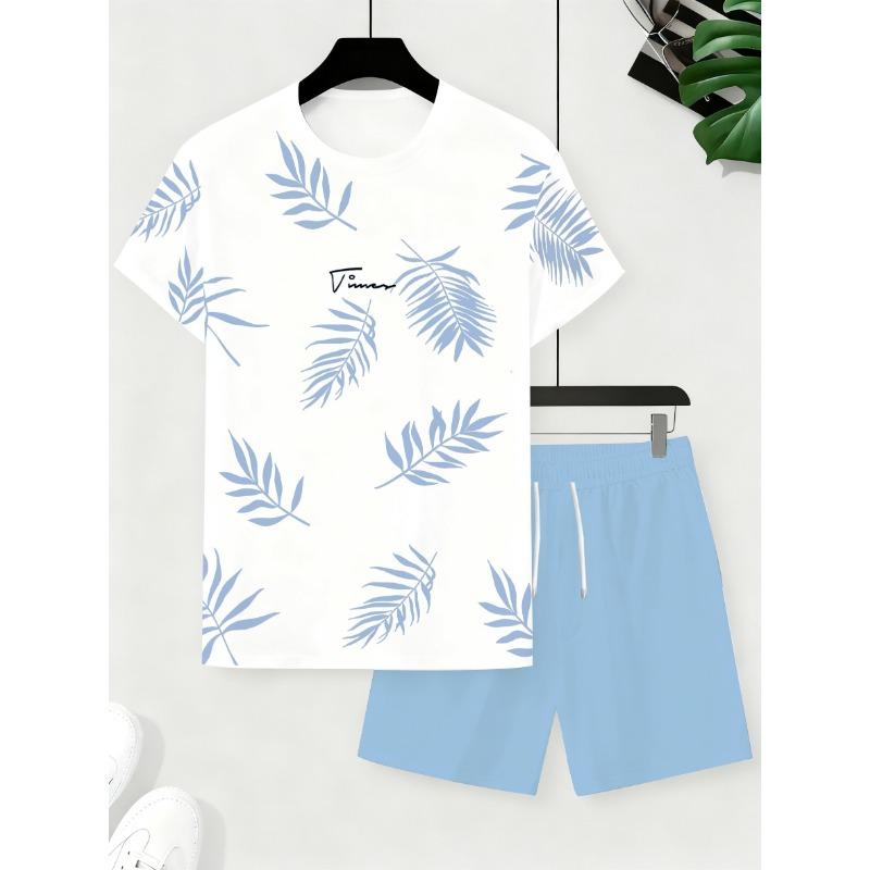 2 Piece Summer Casual Everyday Men's Short Sleeve Shorts Set Hawaiian Print Men's T-shirt Outdoor Sports Men's Beach Shorts