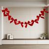 Christmas Velvet Bow Garland Decoration Pre-Strung Red White Ball Ornament Home Office Bedroom Xmas Tree Mantel Fireplace Shelf Indoor Holiday Decor
