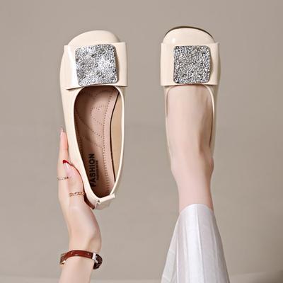 Fashion Flat Shoes Women 2025 New Fashion Square Breathable Casual Black Comfortable Work Shoes Soft Large Size Women's Shoes