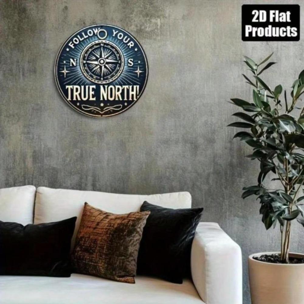 Vintage Compass Rose Wall Art Round 8 Inch Aluminum Sign North Your True Path