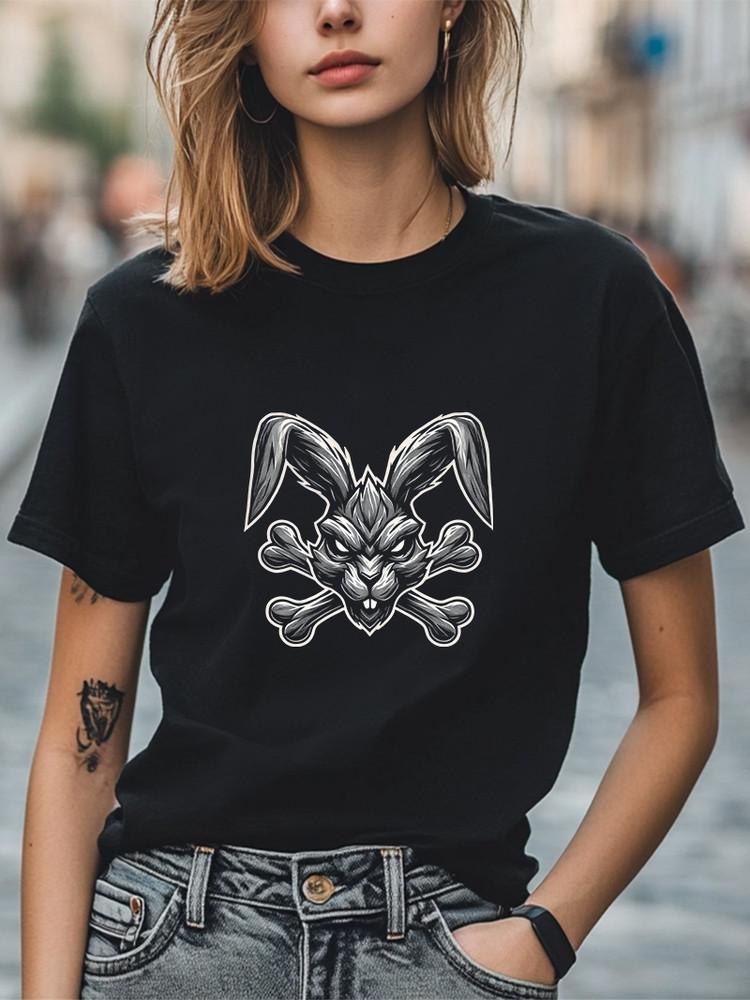 Aggressive Bunny Skull T-Shirt Gothic Rabbit with Crossbones Design Unisex Tee Unisex T-Shirt XL