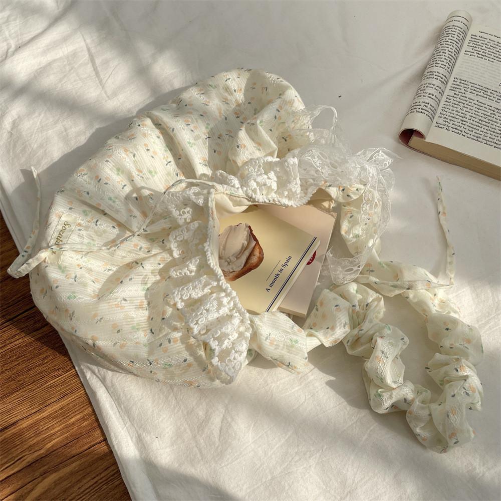 Polyester Lace Floral Shoulder Bag With Ruffled Straps And Bow For Daily Use