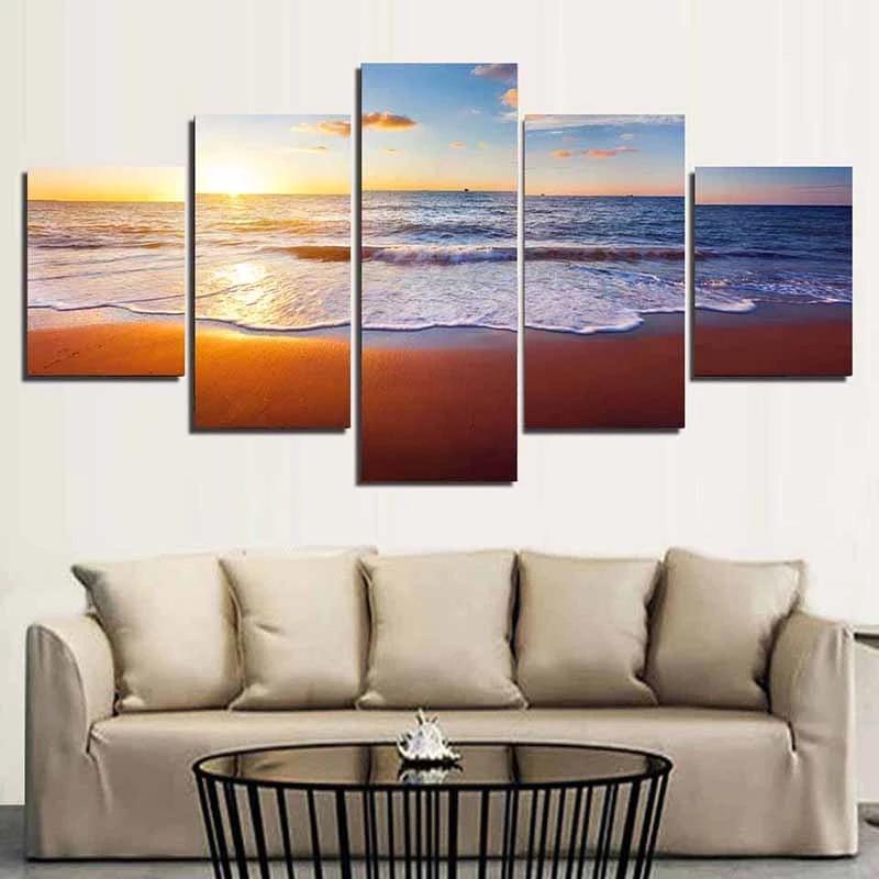 5 Pieces Natural Blue Beach Sunset Landscape Canvas Painting Seascape Posters And Prints Wall Art Pictures Home Decor No Frame