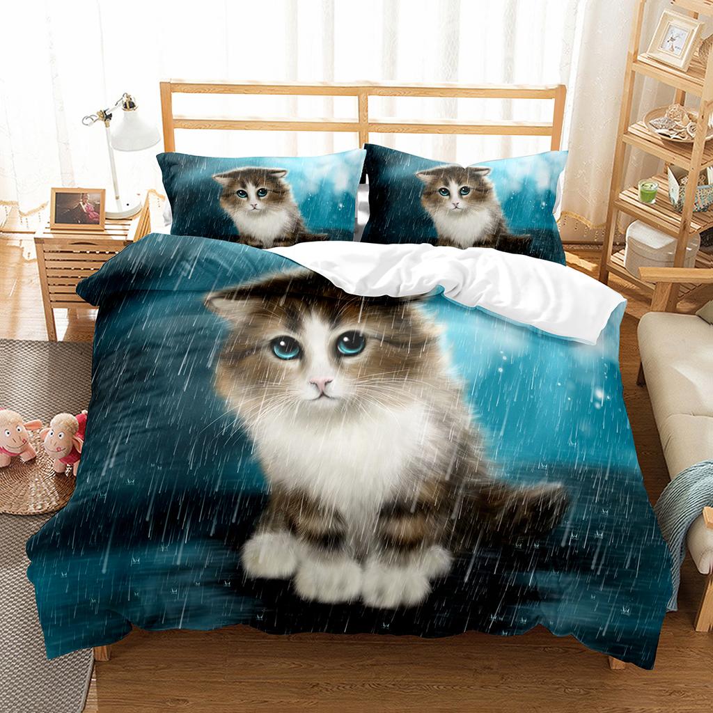 Kočičí povlečení na přikrývku Sada Vzor domácích koček Jednolůžková ložní souprava Roztomilé kotě Pro chlapce Polyester Záhadná Roztomilá kočka King Size Povlak na přikrývku