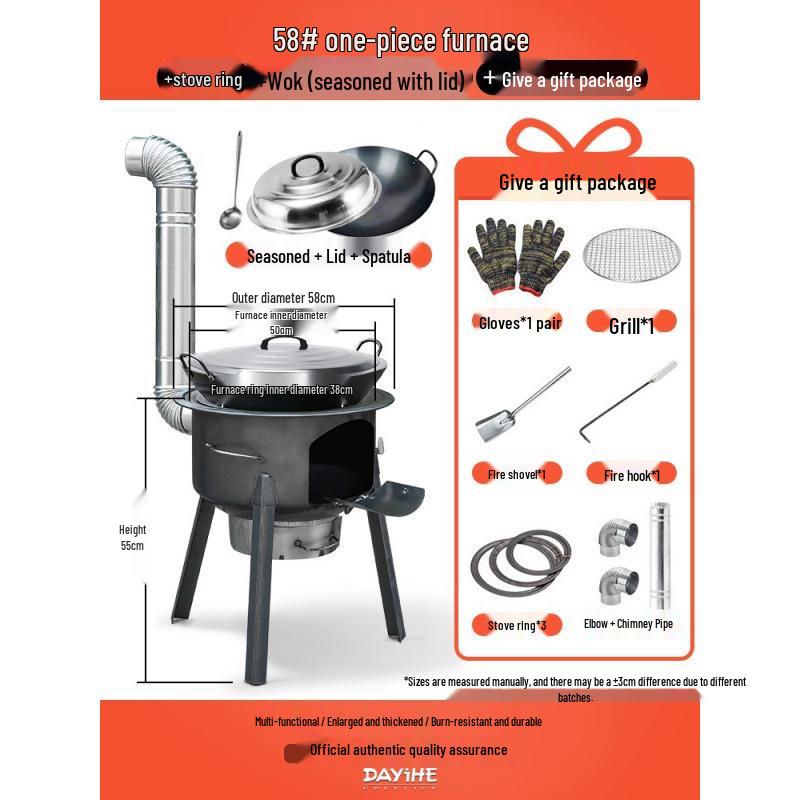 Portable Wood-Burning Stove for Home and Outdoor Use - Large Wok Stand, Clay Pot Compatible, Ideal for Rural Areas and Camping