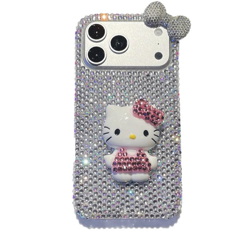Compatible Apple 17 Pro Max Luxury Rhinestone Bow Phone Case - 3D Anti-fall Protective Cover