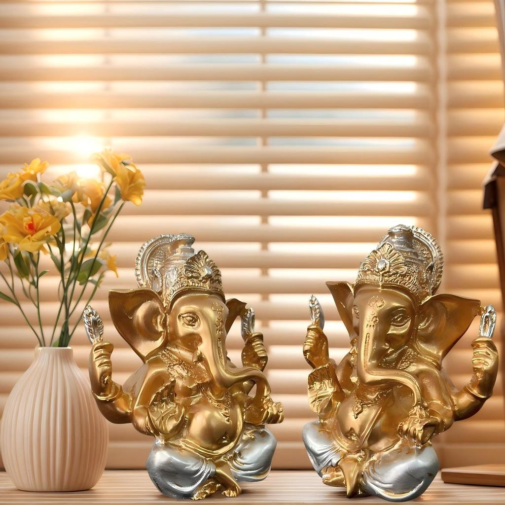 1 Exquisite Indian Ganesha Golden Statue Ornament, a Good Item for Blessing and Good Fortune in the Home, Indian Art Style Decoration