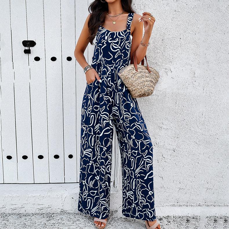 Women's Casual Jumpsuits Collection, Sleeveless Rompers in Multiple Prints & Solids, Elastic Waist Wide Leg One-Piece Outfits