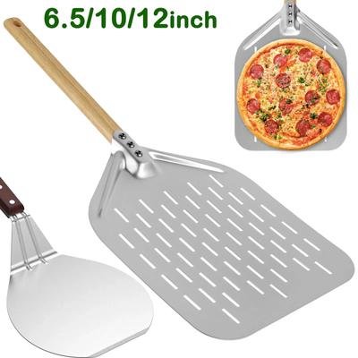 Pizza Shovel Metal Non-Stick Pizza Peel with Wood Handle Cake Lifter Transfer Tray for Homemade Baking Pizza Bread 6.5/10/12inch