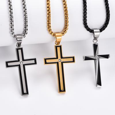 Stainless Steel Cross Pendants Neckalces Zircon Center Inlayed Christ Cross Collar for Men Women Faith Jewelry