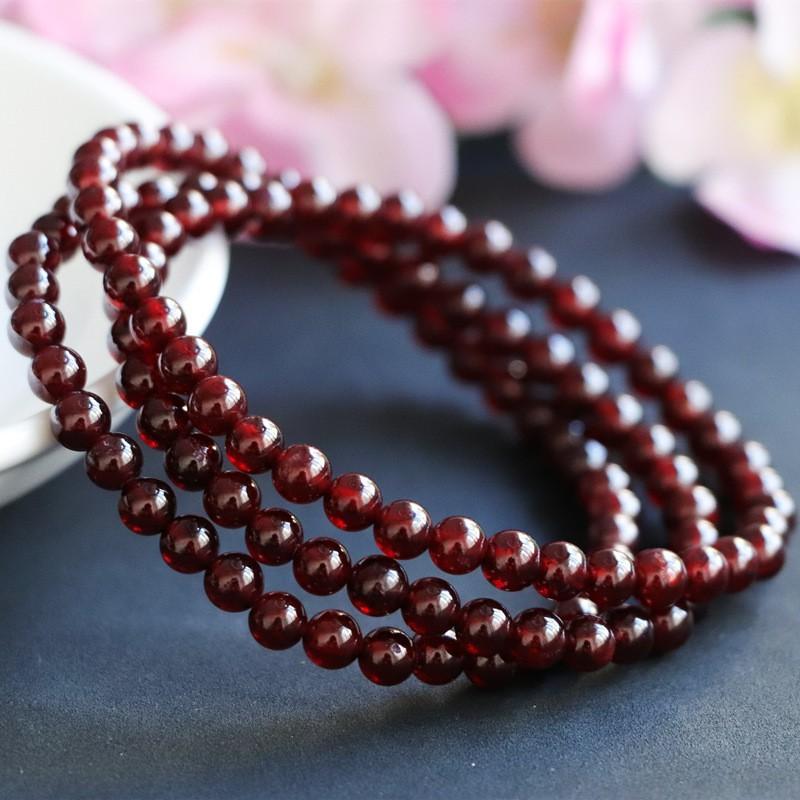 Natural Garnet Red Multi-Strand Womens Crystal Bracelet With Leaf Design Gift Giving