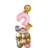 1set Carton Animal Balloon Tower with Pink Number Balloon for Girl's Wild One Themed Jungle Safari Birthday Party Decorations