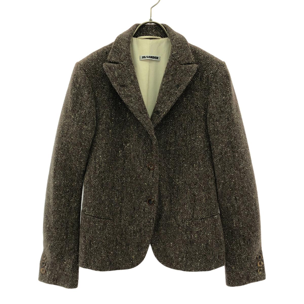 

JIL SANDER Сделано в Италии Кашемировая смесь Узор «елочка» Приталенный пиджак Женский Б/У
