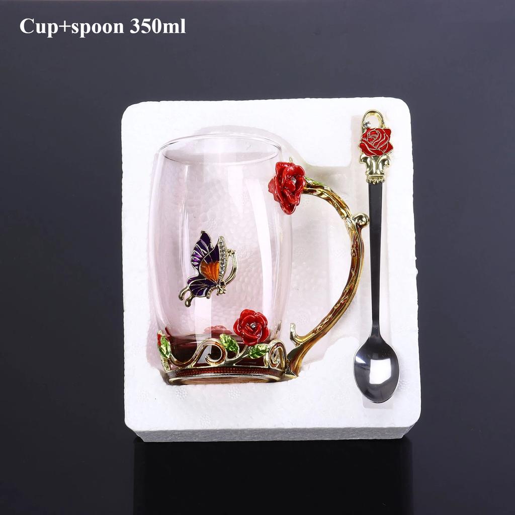 Handmade Enamel Tea Cup Crystal Cup Milk Lemon Flower Tea Cup High-end Wine Cup Set Gift Cup