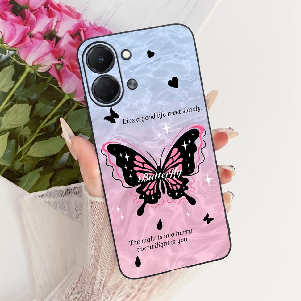 For Tecno Spark Go 3 Case Cover Fashion Butterfly Luxury Cute Painted Black Silicone Bumper For Tecno Spark Go3 KN3 Phone Casing