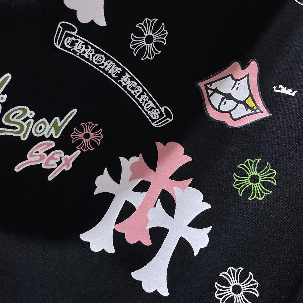 8958 CHROME HEARTS 2025 Summer New High Quality Cotton Round Neck Loose Large Size Men's and Women's T-shirt Couple T-shirt