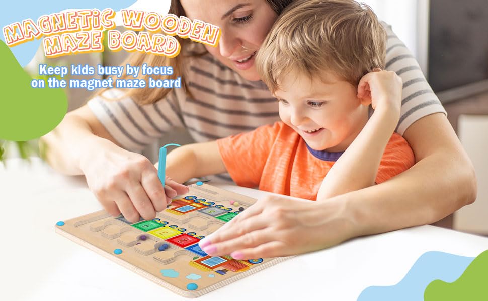 Montessori Magnetic Wooden Magnetic Sphere Educational Toy for Developing Fine Motor Ideal Sensory Toy for Boys and Girls Ages 3 to 6 Toy, Maze,