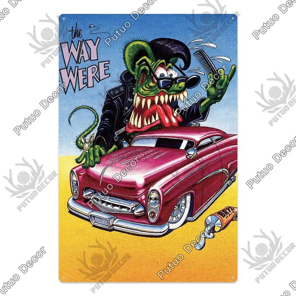 Putuo Decor Rat Fink Modified Car Culture Vintage Metal Tin Sign Decorative Plate for Garage Man Cave Bar Pub Club Decoration