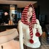 Red White Striped Knitted Neck Shawl Scarf Fluffy Pom Poms Soft Warm Perfect For Daily Wear Winter Outings Christmas Gatherings