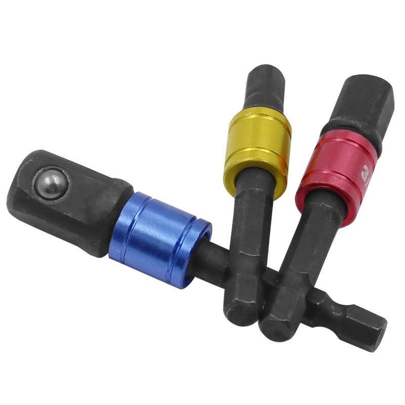 Black 3-Piece Air Impact Wrench Adapter Set: 1/2" Drive, 3/8" Socket, 1/4" Screwdriver with Colored Steel Ball Adapter Rod