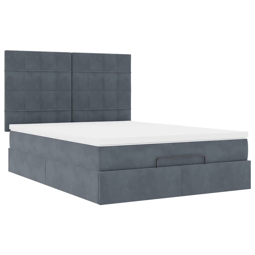 Ottoman Bed with Mattress Dark Grey 140x190 cm Velvet