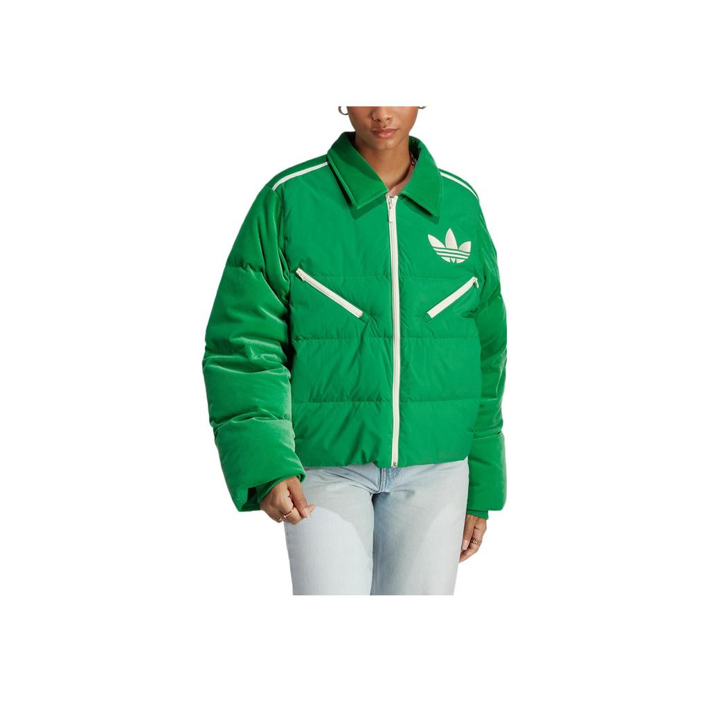 adidas Giacca trapuntata da donna con zip sul colletto e stampa logo Originals, colore verde IB2027