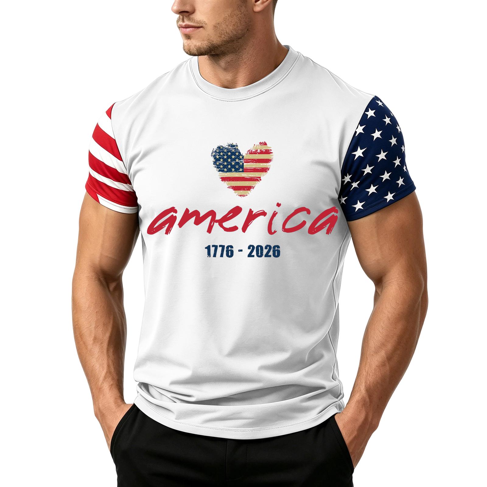 

Men s Independence Day Flag Print Short Sleeve T-Shirt, Loose Casual Daily Summer Tops S білий