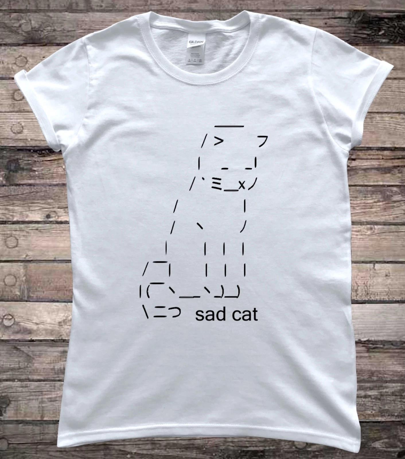 Sad Cat ASCII Art Meme Funny Cat Lady T-Shirt 2XL