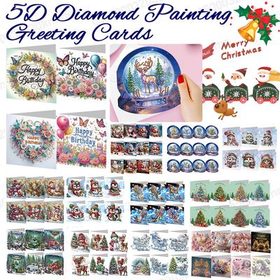 Diamond Painted Greeting Cards DIY Rhinestone Painting Mosaic Postcards Arts Crafts Thank You Card Christmas Birthday Gifts