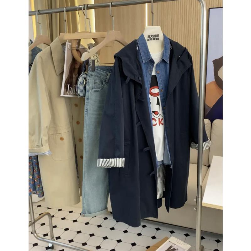 

Niche Модная ветровка средней длины для женщин зимняя свободная универсальная куртка цвета хаки с капюшоном 3XL темно-синий