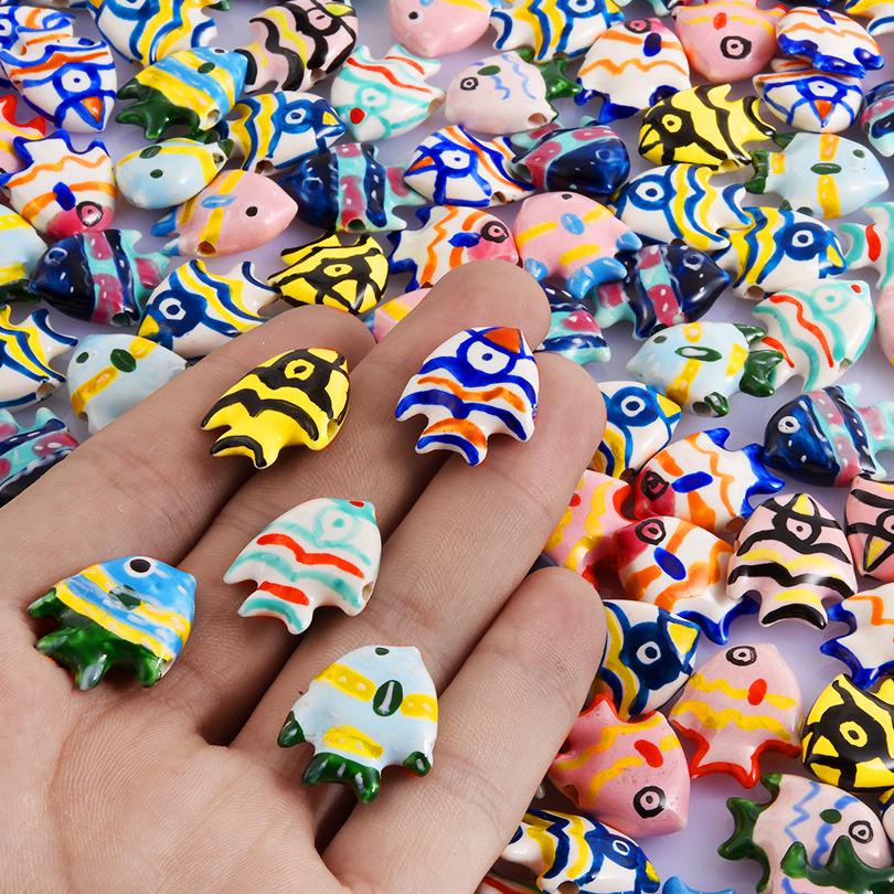 10pcs/Lot Sea Beach Conch Starfish Tropical Fish Bead Charms For Jewelry Making Supplies Ceramics Pendant DIY Bracelets Material