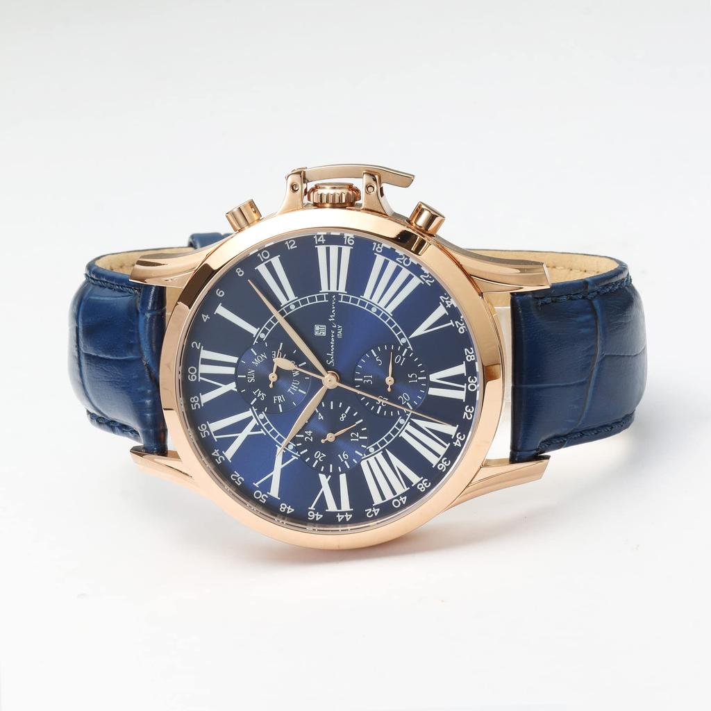 Watch Quartz Brand Casual Business Analog Leather Belt Blue with Watch Cross PGBL [Salvatore Marra] Men's