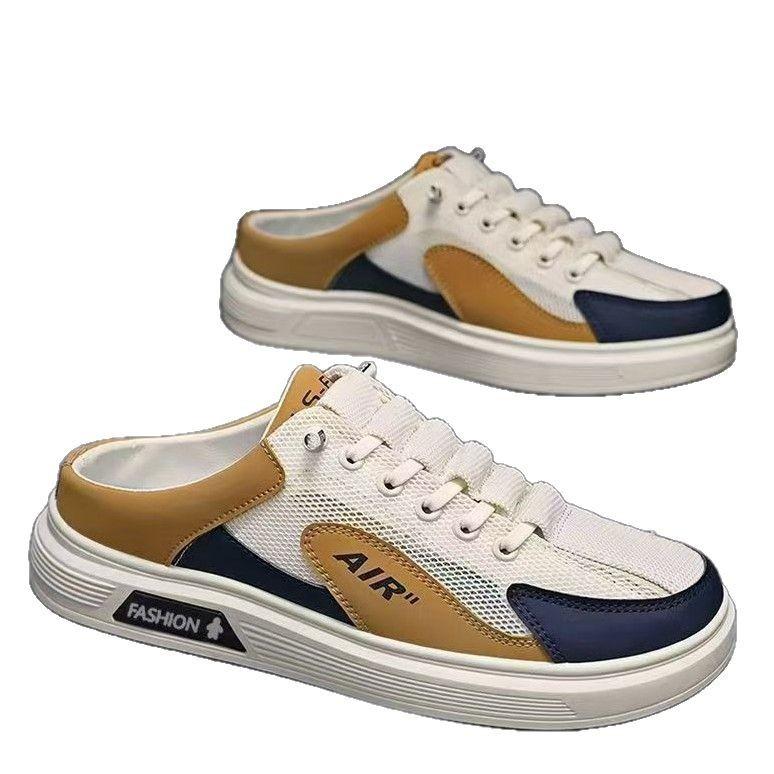 Summer New Breathable Sports and Leisure Board Shoes Mesh Lazy One Pedal Heelless Half Slippers Men's Trendy Shoes
