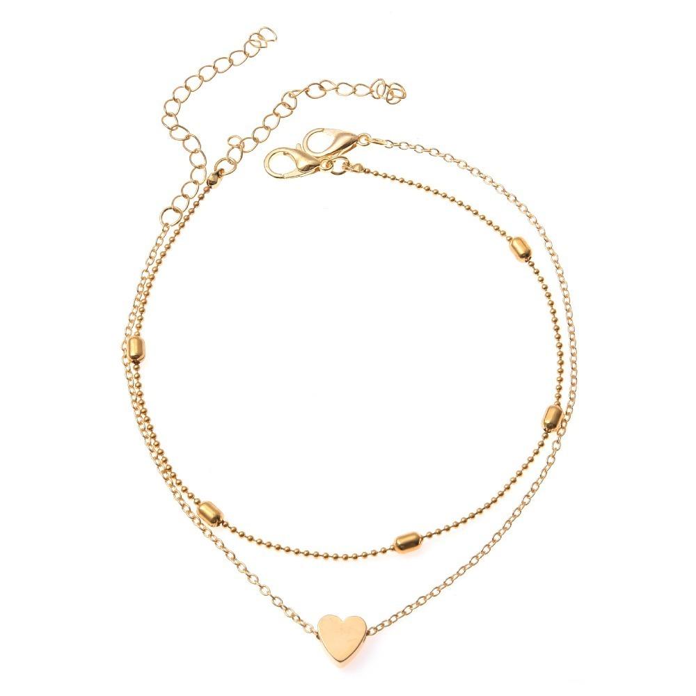 Love Heart Beads Double Layer Anklet Vintage Beach Ankle Bracelet For Women Wedding Accessories