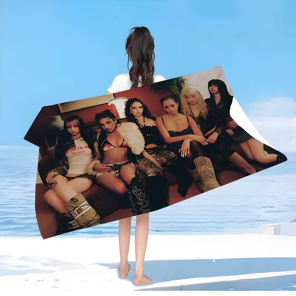 Kpop Band K-Katseyes Mikrofaser Bedrucktes Strandtuch Bergsteigen Yoga Strand Schwimmen Laufen Saugfähiges Weiches Handtuch