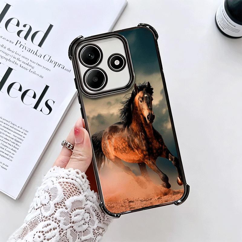 Ferghana Horse Animal Plating Phone Case For Xiaomi Redmi Note 14 15 Pro Plus 13 12 11 11S 11T 10 9S 9 5G Anti-Fall Airabag Cove