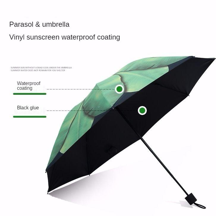 Green Ins Regn og regn Dobbel-bruk solparaply kvinner UV-sikker vinyl japansk bananblad paraply Ny retro paraply