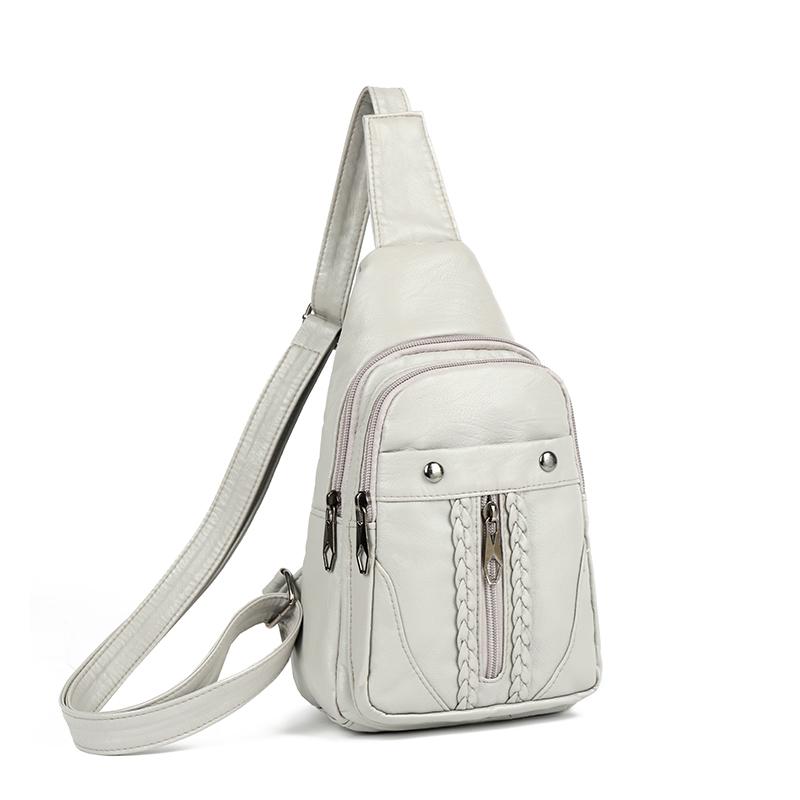 Women's Soft Leather Chest Bag Rivet Shoulder Crossbody Bag