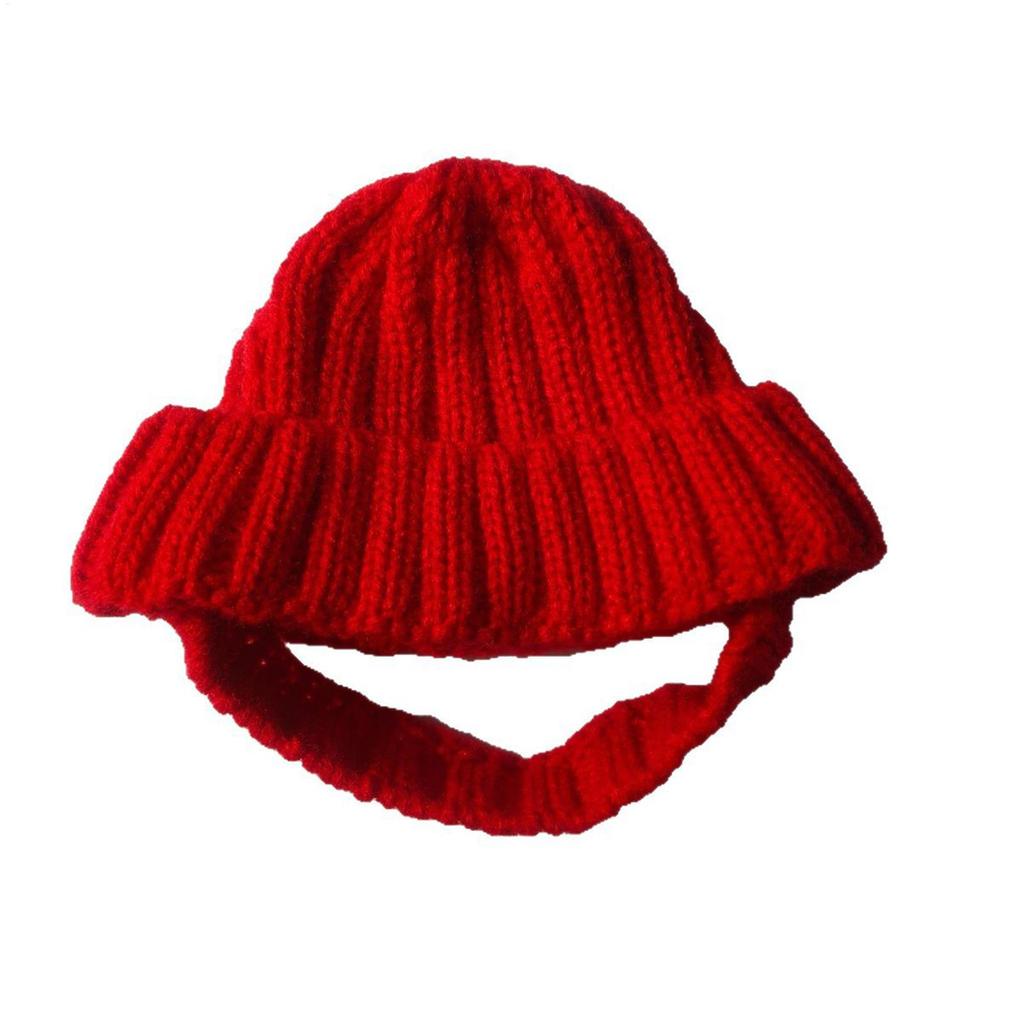 Pet Knitted Hat Red Warm Dog Beanie with Ear Holes Festive Winter Warm Pet Headwear Knitted Hat for Small Medium Dogs