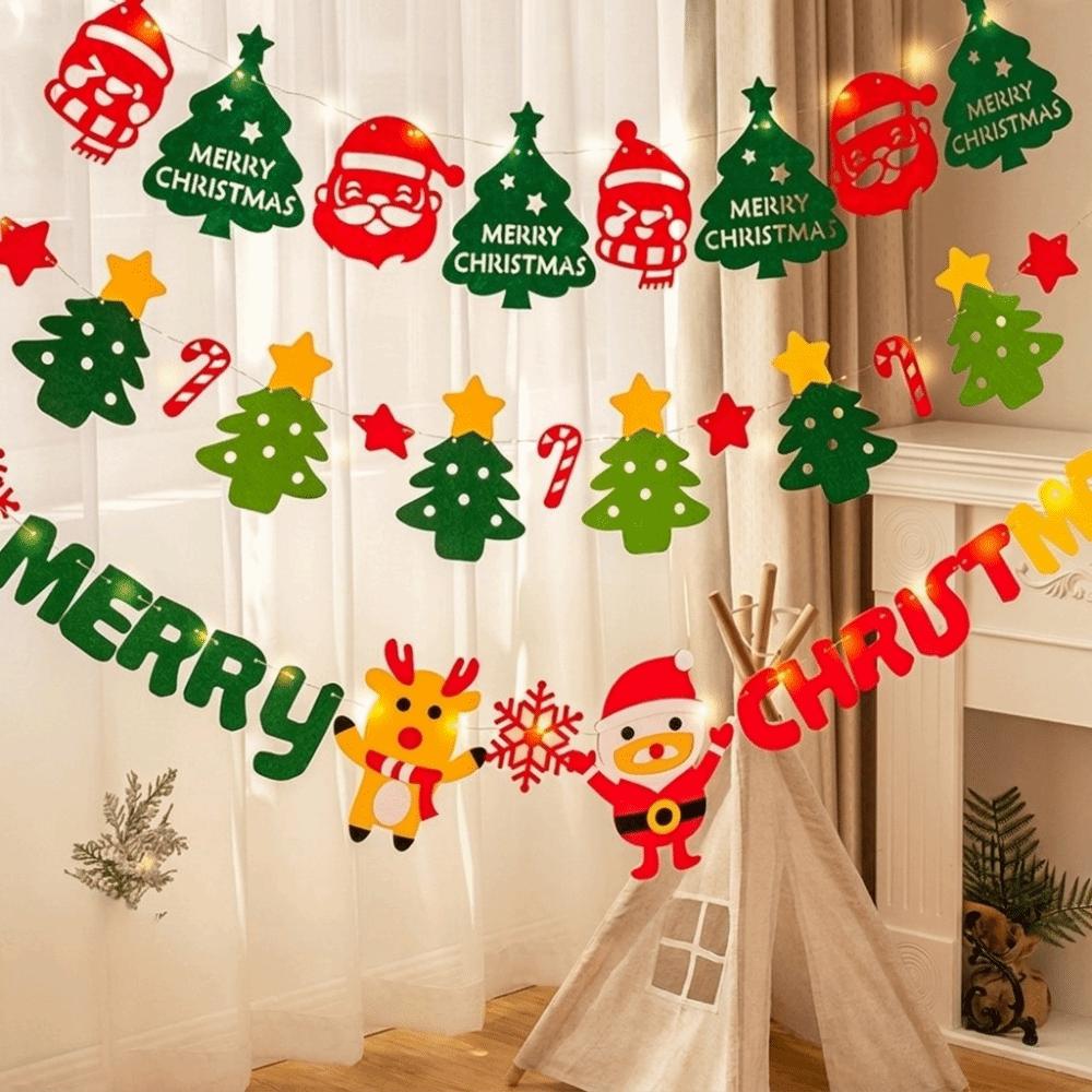 Warm Light Wall Hanging Banner Cartoon DIY Pull Flag Durable LED Light String Holiday Decor
